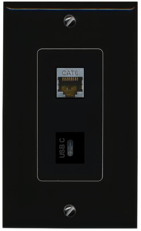 RiteAV CAT6-SHIELDED USBC Wall Plate Decorative [Black]