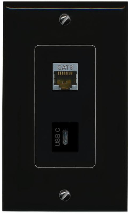 RiteAV CAT6-SHIELDED USBC Wall Plate Decorative [Black]