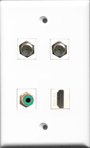 RiteAV 1 Port HDMI and 1 Port RCA Green 2 Port Coax Cable TV- F-Type Wall Plate