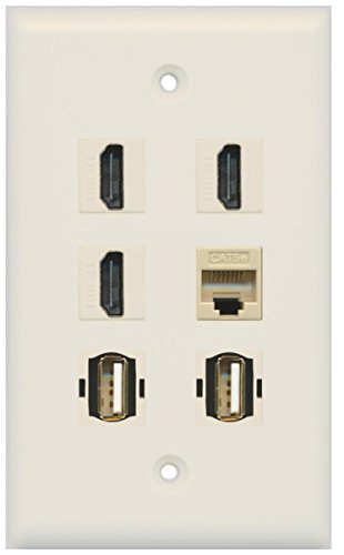 RiteAV - 3 HDMI 2 Port USB A-A 1 Port Cat5e Ethernet Wall Plate - Light Almond