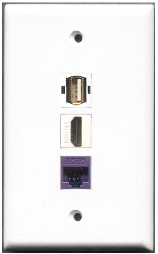 RiteAV - 1 Port HDMI 1 USB A-A 1 Cat5e Ethernet Purple Wall Plate