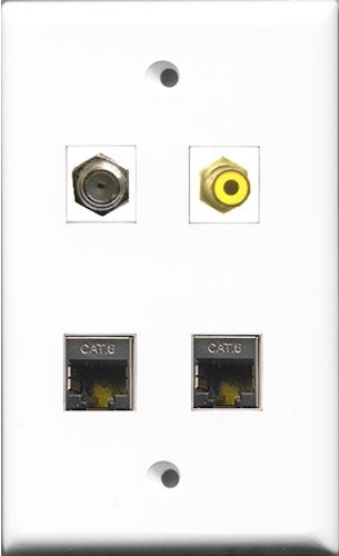 RiteAV 1 Port RCA Yellow and 1 Port Coax Cable TV- F-Type 2 Port Shielded Cat6 Ethernet Wall Plate