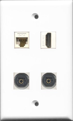 RiteAV 1 Port HDMI 2 Port Toslink and 1 Port Cat6 Ethernet White Wall Plate