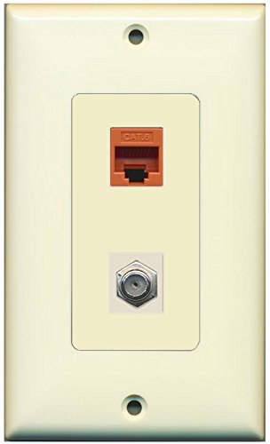 RiteAV - 1 Port Cat6 Ethernet Orange 1 Port Coax Cable TV- F-Type Ivory Decorative Wall Plate - Bracket Included