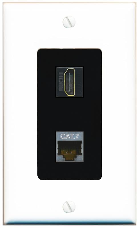 RiteAV HDMI and Cat7 Wall Plate - 1 Gang [White/Black]