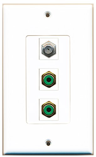 RiteAV 2 Port RCA Green 1 Port Coax Cable TV- F-Type Wall Plate OVERSIZED