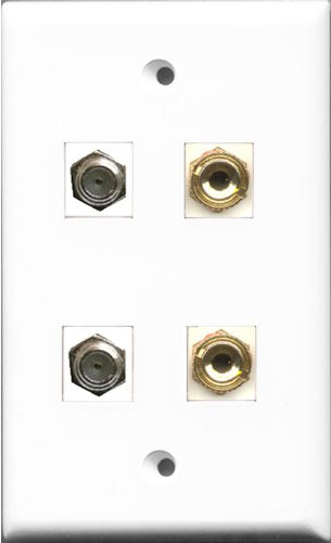 RiteAV - 2 Port Coax Cable TV- F-Type 2 Port Banana Speaker Wall Plate