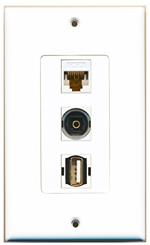 RiteAV 1 Port USB A-A 1 Port Toslink 1 Port Cat6 Ethernet White Wall Plate OVERSIZED
