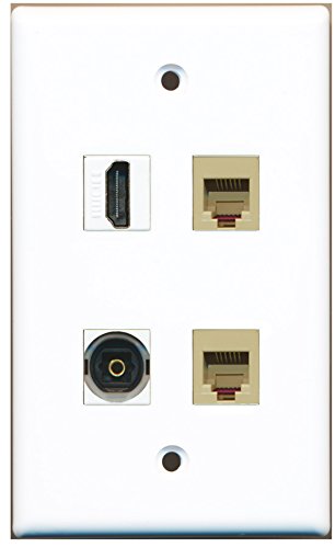 RiteAV - 1 Port HDMI 2 Port Phone RJ11 RJ12 Beige 1 Port Toslink Wall Plate