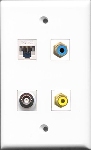 RiteAV 1 Port RCA Yellow and 1 Port RCA Blue and 1 Port BNC and 1 Port Cat5e Ethernet White Wall Plate