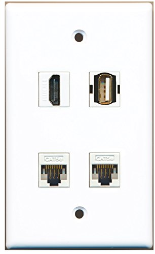 RiteAV - 1 Port HDMI 1 Port USB A-A 2 Port Cat5e Ethernet White Wall Plate