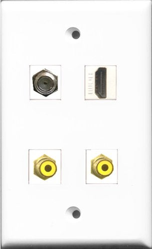 RiteAV 1 Port HDMI 2 Port RCA Yellow and 1 Port Coax Cable TV- F-Type Wall Plate