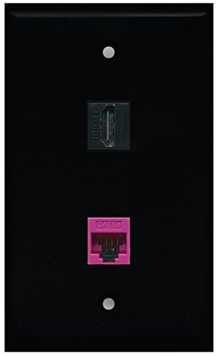 RiteAV - Black 1 Port HDMI 1 Port Cat5e Ethernet Pink Wall Plate