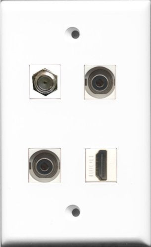 RiteAV 1 Port HDMI and 1 Port Coax Cable TV- F-Type 2 Port 3.5mm Wall Plate