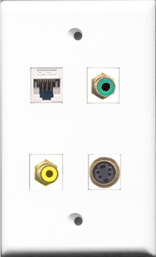 RiteAV 1 Port RCA Yellow and 1 Port RCA Green and 1 Port S-Video and 1 Port Cat5e Ethernet White Wall Plate