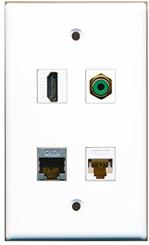 RiteAV - 1 Port HDMI 1 Port RCA Green 1 Port Shielded Cat6 Ethernet 1 Port Cat6 Ethernet White Wall Plate