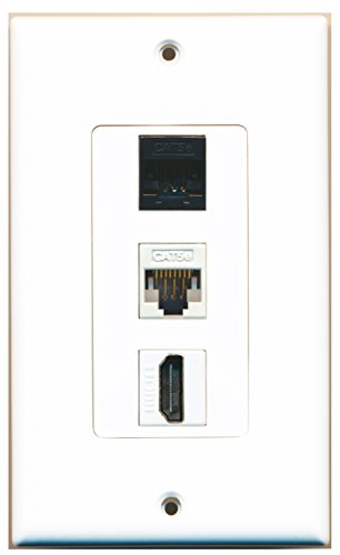 RiteAV - 1 Port HDMI and 1 Port Cat5e Ethernet White and 1 Port Cat5e Ethernet Black Decorative Wall Plate