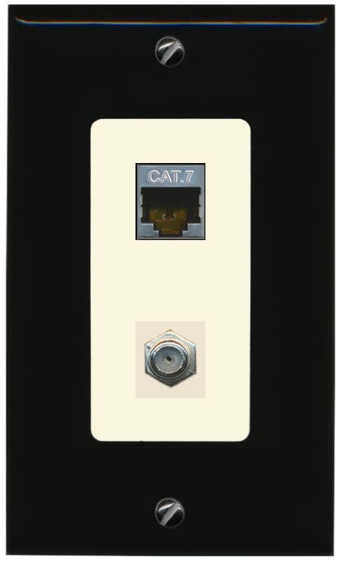 RiteAV Coax and Cat7 Wall Plate - 1 Gang [Black/Light-Almond]