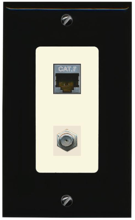 RiteAV Coax and Cat7 Wall Plate - 1 Gang [Black/Light-Almond]