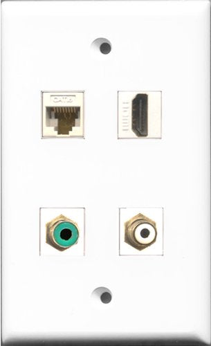 RiteAV 1 Port HDMI and 1 Port RCA White and 1 Port RCA Green and 1 Port Cat6 Ethernet White Wall Plate