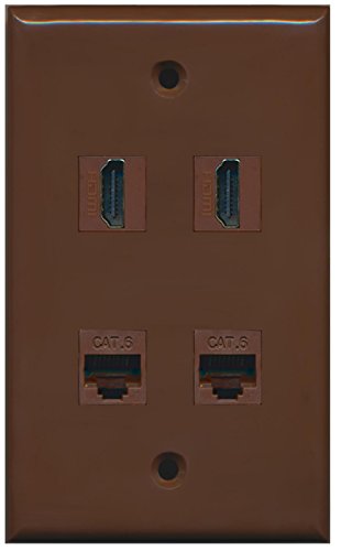 RiteAV - 2 Port HDMI 2 Port Cat6 Ethernet Wall Plate - Brown