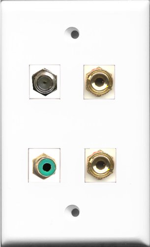 RiteAV 1 Port RCA Green and 1 Port Coax Cable TV- F-Type 2 Port Banana Speaker Wall Plate