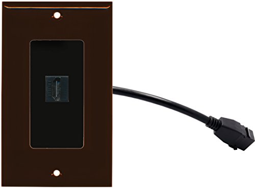 RiteAV (1 Gang Decorative) HDMI Wall Plate w/Pigtail Extension Cable Brown (Black Insert)