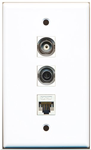 RiteAV - 1 Port 3.5mm and 1 Port BNC and 1 Port Cat5e Ethernet White Wall Plate
