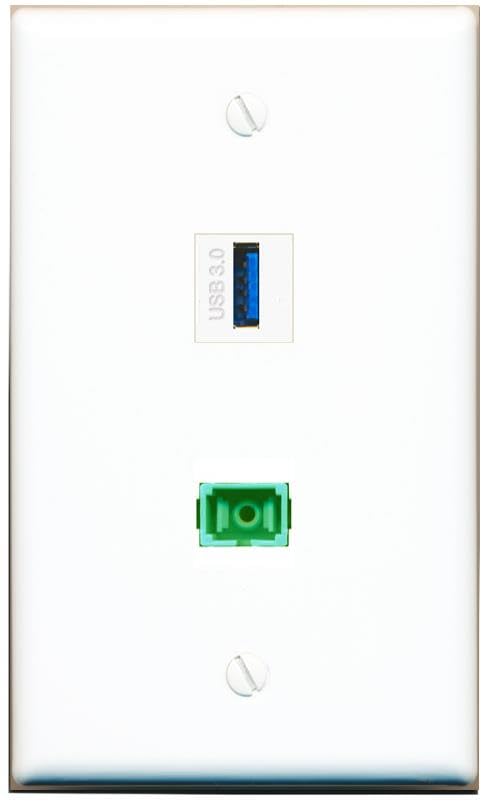 RiteAV 1 Port SC/APC Singlemode Simplex USB 3 Flat Wall Plate White