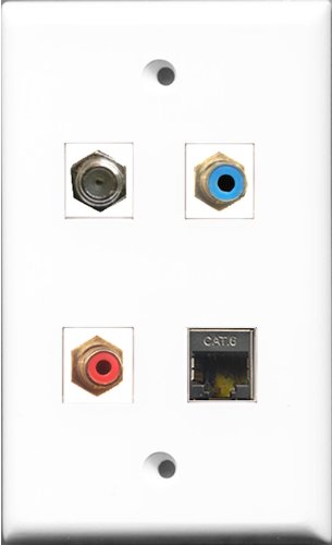 RiteAV 1 Port RCA Red and 1 Port RCA Blue and 1 Port Coax Cable TV- F-Type and 1 Port Shielded Cat6 Ethernet Wall Plate
