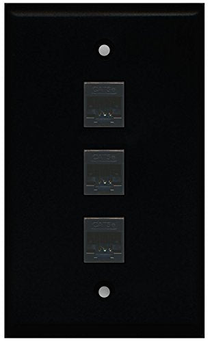 RiteAV (1 Gang Flat 3 Cat5e Black Wall Plate Black