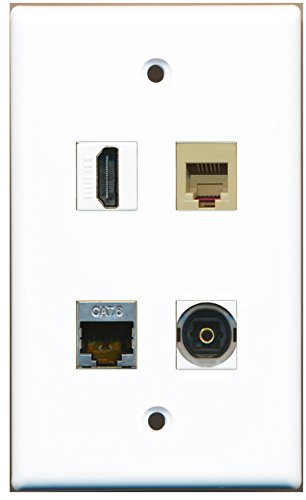 RiteAV - 1 Port HDMI 1 Port Phone RJ11 RJ12 Beige 1 Port Shielded Cat6 Ethernet 1 Port Toslink Wall Plate