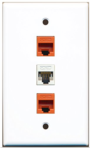 RiteAV - 1 Port Cat5e Ethernet White 2 Port Cat5e Ethernet Orange Wall Plate