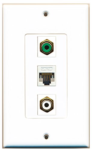 RiteAV 1 Port RCA White 1 Port RCA Green 1 Port Cat5e Ethernet White Wall Plate OVERSIZED