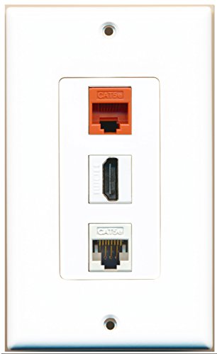 RiteAV 1 Port HDMI 1 Cat5e Ethernet White 1 Cat5e Ethernet Orange Wall Plate OVERSIZED