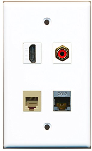 RiteAV - 1 Port HDMI 1 Port RCA Red 1 Port Phone RJ11 RJ12 Beige 1 Port Shielded Cat6 Ethernet Wall Plate