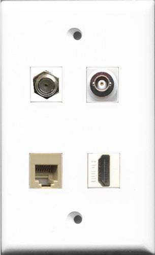 RiteAV 1 Port HDMI and 1 Port Coax Cable TV- F-Type and 1 Port Phone RJ11 RJ12 Beige and 1 Port BNC Wall Plate