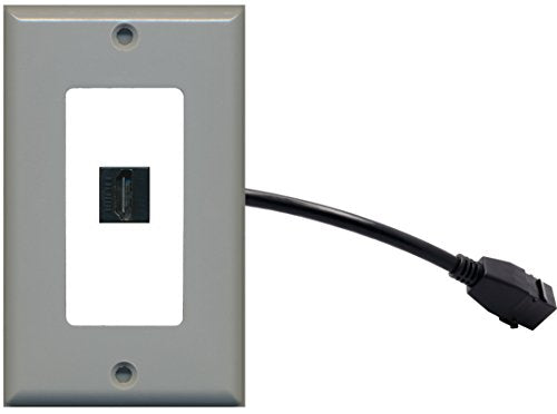 RiteAV (1 Gang Decorative) HDMI Wall Plate w/Pigtail Extension Cable Gray on White