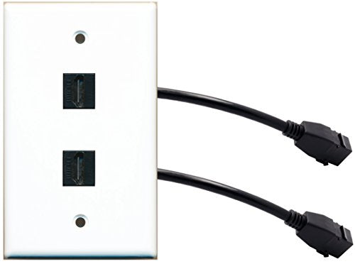 RiteAV (1 Gang Flat 2 HDMI Black Wall Plate w/Pigtail Extension Cable White