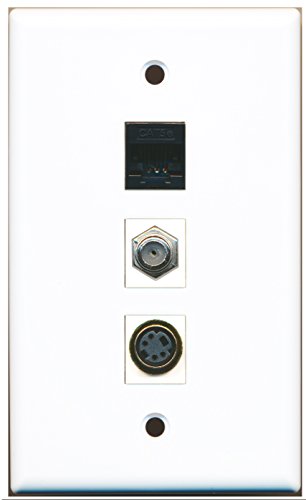 RiteAV - 1 Port Coax Cable TV- F-Type and 1 Port S-Video and 1 Port Cat5e Ethernet Black Wall Plate