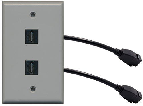 RiteAV (1 Gang Flat) 2 HDMI Black Wall Plate w/Pigtail Extension Cable Gray