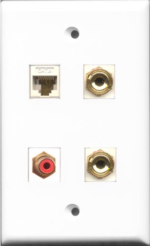 RiteAV 1 Port RCA Red and 1 Port Cat6 Ethernet White 2 Port Banana Speaker Wall Plate
