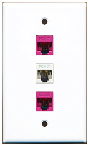 RiteAV - 1 Port Cat5e Ethernet White 2 Port Cat5e Ethernet Pink Wall Plate