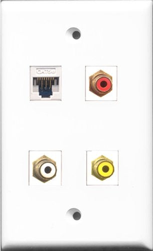 RiteAV 1 Port RCA Red and 1 Port RCA White and 1 Port RCA Yellow and 1 Port Cat5e Ethernet White Wall Plate