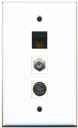 RiteAV - 1 Port Coax Cable TV- F-Type and 1 Port S-Video and 1 Port Cat6 Ethernet Black Wall Plate