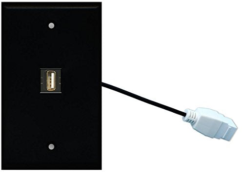RiteAV (1 Gang Flat USB Wall Plate w/Female Pigtail Extension Cable Black