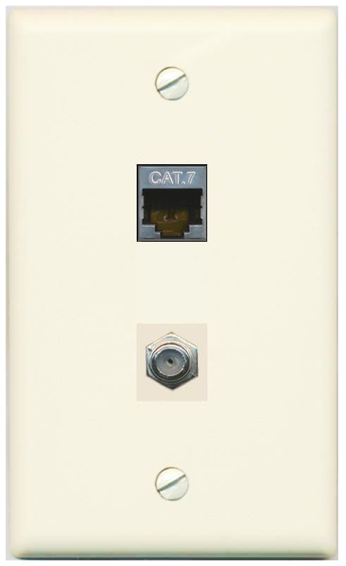 RiteAV Coax and Cat7 Wall Plate - Flat [Light-Almond]