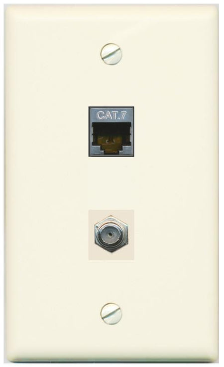 RiteAV Coax and Cat7 Wall Plate - Flat [Light-Almond]