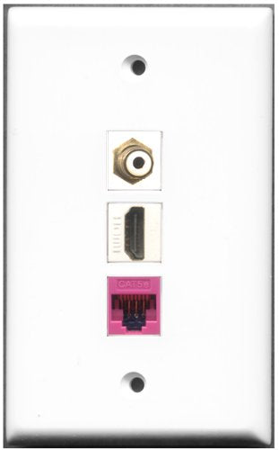 RiteAV - 1 Port HDMI 1 RCA White 1 Cat5e Ethernet Pink Wall Plate