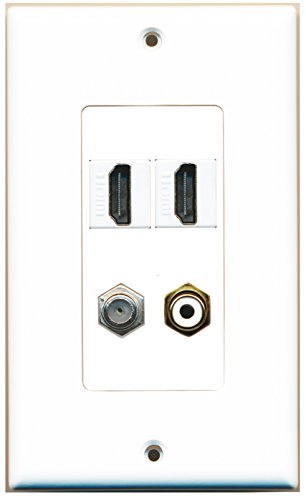 RiteAV 2 Port HDMI 1 Port RCA White 1 Port Coax Cable TV- F-Type Wall Plate OVERSIZED